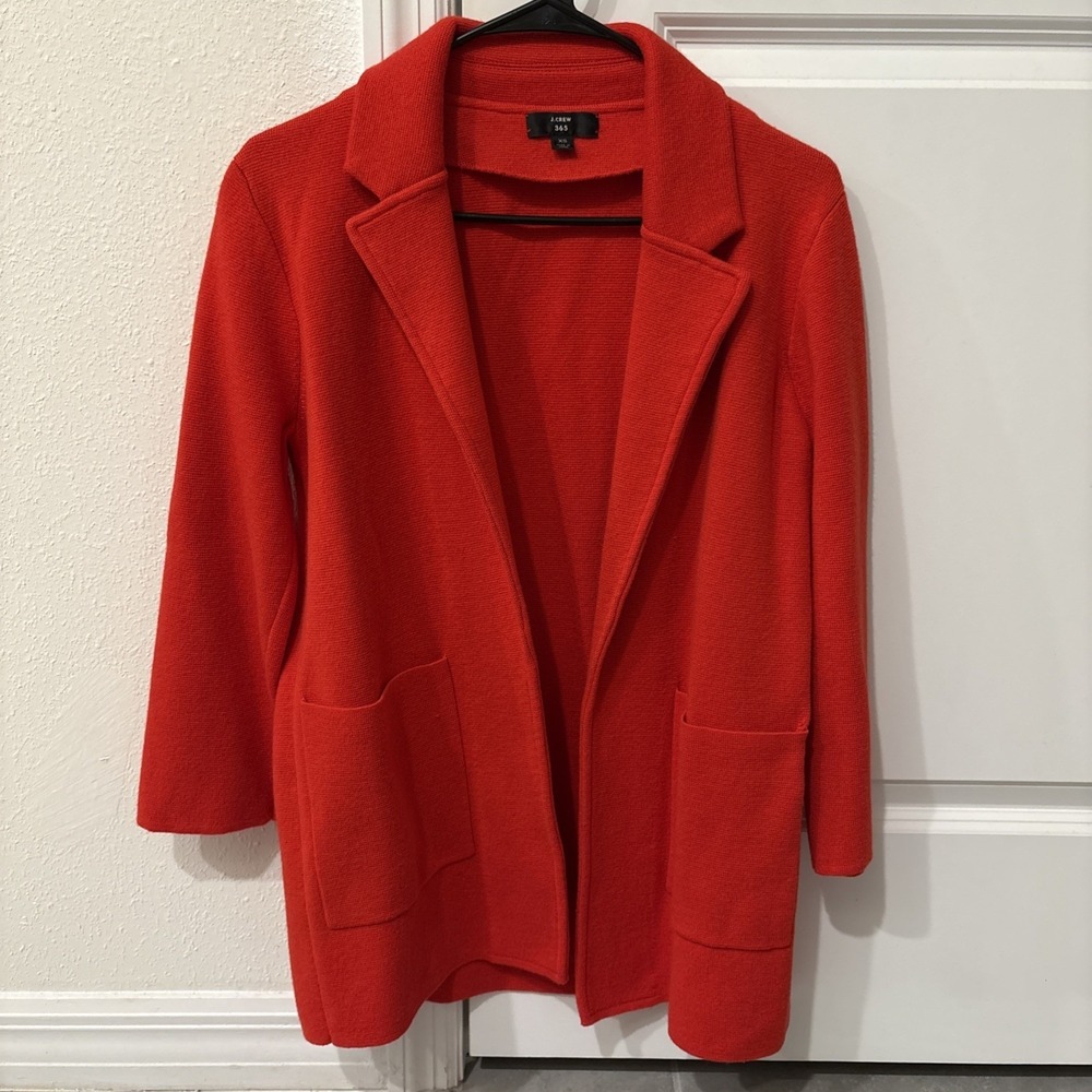 J. Crew Sophie Open Front Sweater Blazer J0244 Red Sz XS Holiday Core Wardrobe